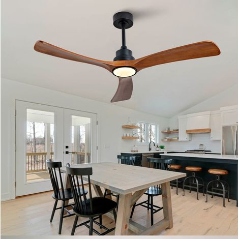 Ventilatore da soffitto con luce LED 52", 3 pale in legno, reversibile DESVIAE (1/5)
