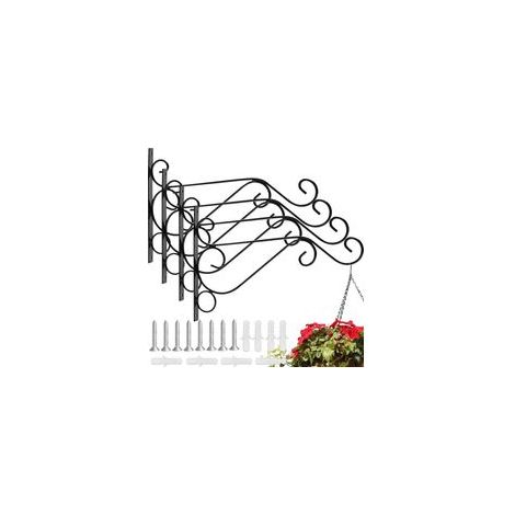 4 Pcs Suspension Crochet en Fer Forgé Support Mural avec Vis - Accroche Plante 25x 20.5 x1.5cm Rétro pour Jardin Balcon Lanterne Déco - Noir