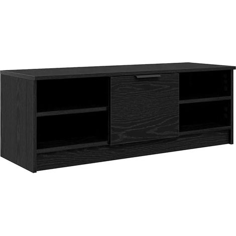 Meuble TV minimaliste fonctionnel avec étagères 102 x 35 x 36 cm en bois d'ingénierie chêne noir (1/5)