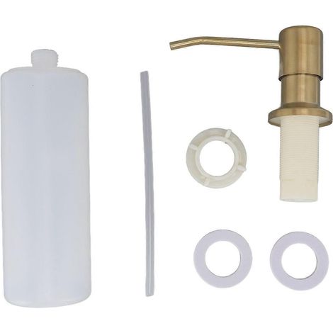 Distributeur de savon multifonctionnel 360° en acier inoxydable, 300ml, rotatif pour évier de cuisine, doseur liquide vaisselle, récipient mural avec brosse intégrée. (1/5)