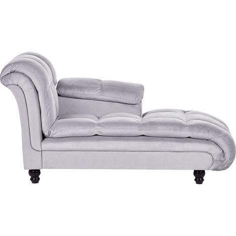 Chaise Longue Versione Sinistra Velluto Grigio Chiaro Gambe in Legno Lormont