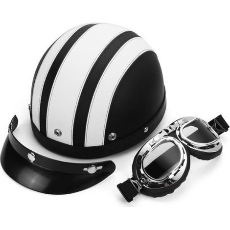 Casque de Moto et Velo Scooter Bol Lunettes Retro Style de Vintage UV Goggles Pour Harley Blanc+Clear (1/4)