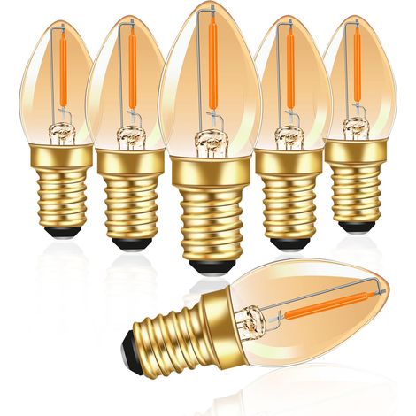 Ampoule LED E14 Bougie Vintage Edison, 0.5W Équivalent 5W, Filament Ambre 2200K Blanc Chaud, Non Dimmable, Lot de 6