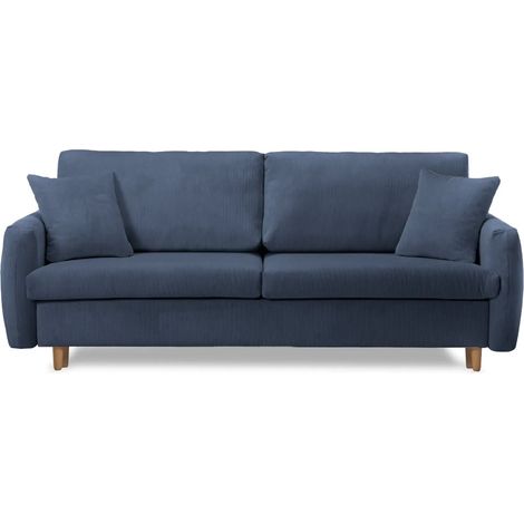 LUMIE - Canapé droit convertible velours côtelé 2 places Bleu (1/5)