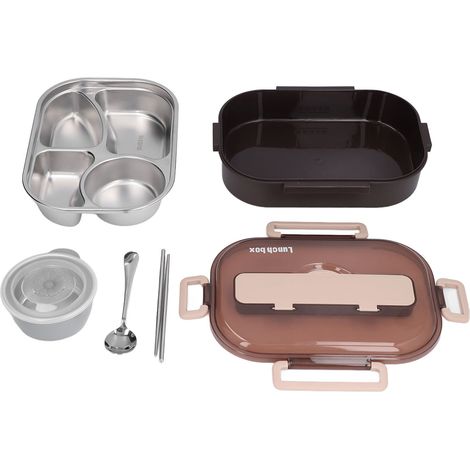 Boîte-repas isotherme en acier inox - 4 compartiments pour bureau, école ou enfants - Noir, idéale pour soupes et repas complets (1/5)