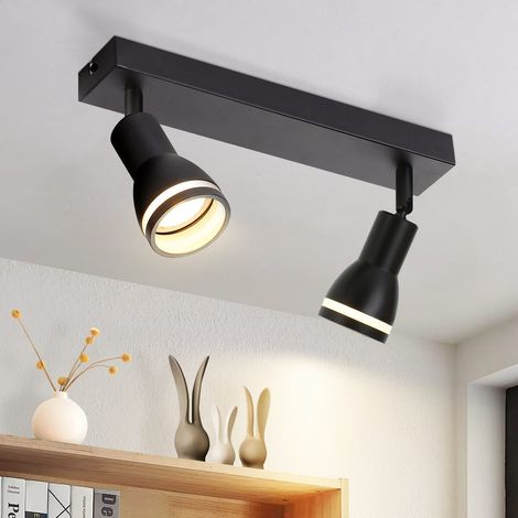 GBLY Deckenstrahler Schwarz Flur Deckenleuchte: 2-flammig Deckenlampe Metall GU10 Spots Flurlampe Schwenkbar Wandstrahler Innen Deckenspots für Küche Büro Wohnzimmer Schlafzimmer, Ohne Leuchtmittel