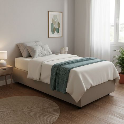 Talamo Italia Einzelbett Eleonora, Containerbett mit Kunstlederbezug, 100% Made in Italy, Frontöffnung, inklusive Matratze 80x190 cm, Turteltaube (1/5)
