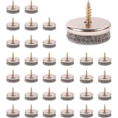 32 - Chair Glides - Furniture Glides - 5mm Thick Felt Floor Protectors - Screw Installation Included - For Home and Office - Grey - 28mm (1/5)