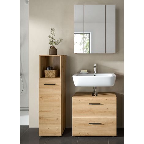 Badmöbel-Set 3-teilig in Eiche, inkl. Spiegelschrank - IGGESUND-158 (1/5)