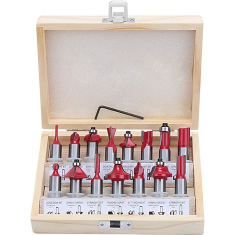 15-teiliges 12,7-mm-Fräserset, Holzbearbeitungsfräser, Nutfräser, Hartmetallfräser, Holzbearbeitungsfräser, Elektrofräser (1/5)