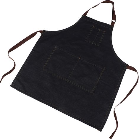 Tablier de travail unisexe en denim avec poches, idéal pour le dessin, la peinture, la restauration et le service en café (noir) (1/5)