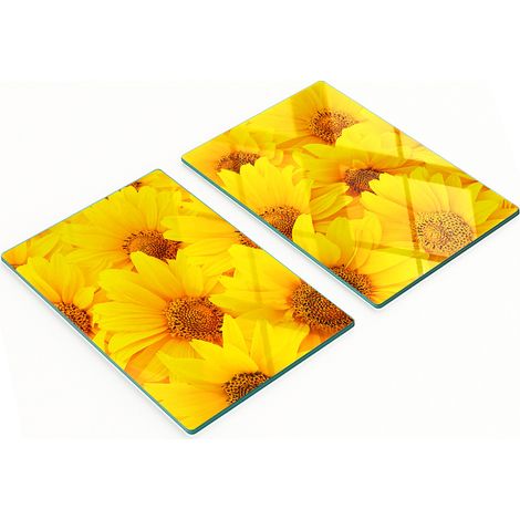Juego de dos tablas de cocina decorativas de cristal con diseño de girasoles, 2x40x52 cm. (1/5)