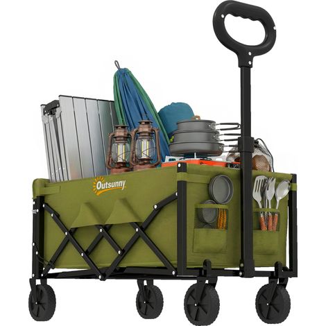 Outsunny 60L Festival Trolley on Wheels, Collapsible Wagon Cart, Green
