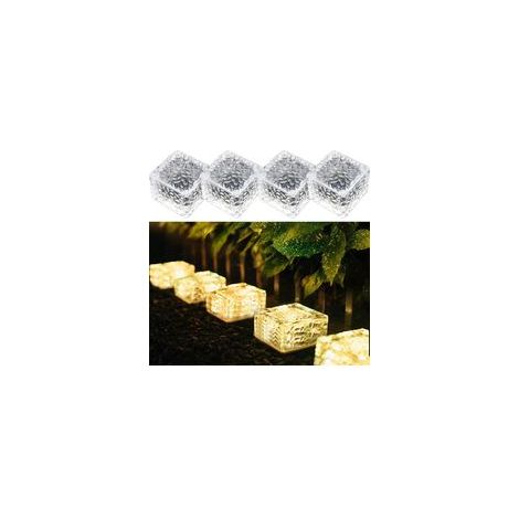 Set mit 4 PVC-Solarleuchten mit warmweißem Licht, Solar-LED-Beleuchtung mit Lichtsensor, 7 x 7 x 5 cm, IP44 wasserdicht für die Gartendekoration im Freien - Crezuo