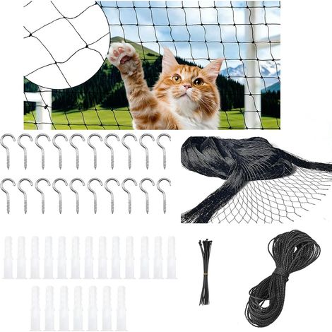 Filet Chat Balcon,en Nylon,8x3 m Filet de Protection Chat pour Sécuriser Les Balcons,Protection Fenetre Chat sans Percer pour Balcons, Portes, Fenêtres, Escaliers(Noir) (1/5)