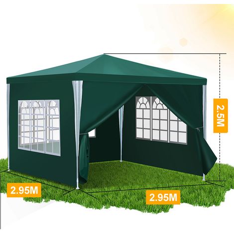 Randaco 3 x 3 m Garten Pavillon mit 4 Seitenteilen tragbares wasserdichtes Zelt Partyzelt, grün