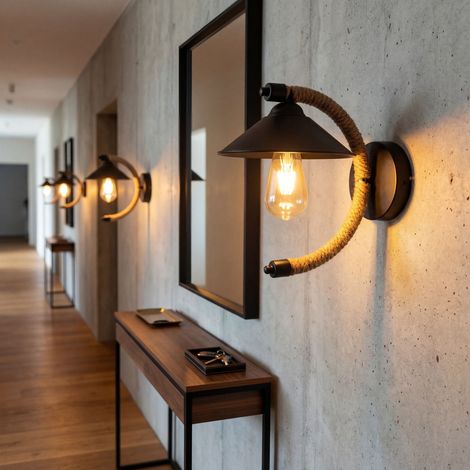 Wandleuchte Metall E27 29 cm hoch Natur Schwarz Retro Wandlampe
