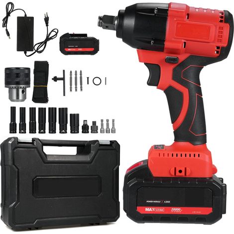 Avvitatore a impulsi da 21 V, coppia massima di 350 Nm, avvitatore a impulsi brushless da 2800 giri/min con due batterie da 4,0 Ah, caricabatterie e controllo della velocità a variazione continua. (1/5)