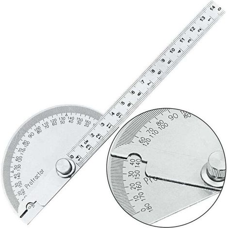Rapporteur en Acier Inoxydable 0-180° avec Règle de 140mm, Outil de Mesure d'Angle Universel pour Dessin et Peinture (1/4)