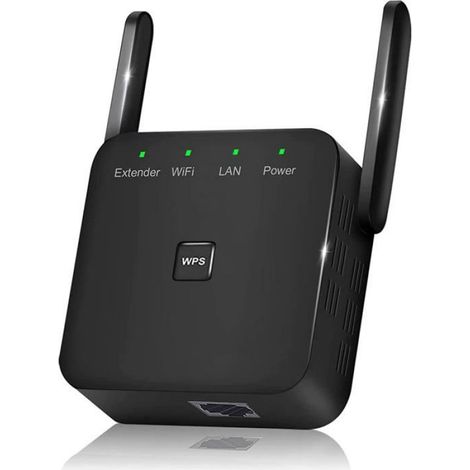 Répéteur WiFi - Port Ethernet - Couverture Jusqu'à 9000 M² - Compatible Tous Routeurs - 40 Appareils - Installation WPS En 8 Secondes - Noir (1/5)