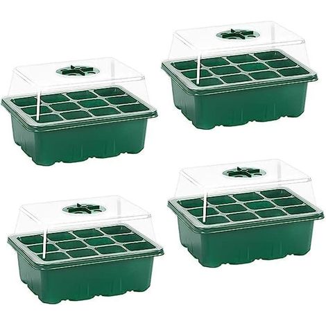 Ensemble de 4 Propagateurs, Plateaux de semis 12 alvéoles, Dôme humidité, Base drainage, Jardinage intérieur (1/5)