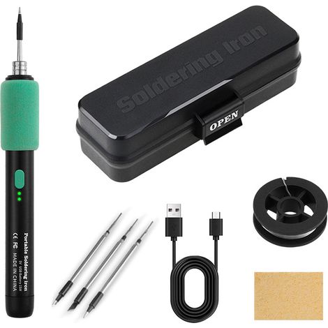 Kit de métal à souder 15 W, batterie USB, métal à souder avec 3 températures réglables de 230 ℃ à 450 ℃, 3 pointes de soudure, professionnel, sûr (1/5)