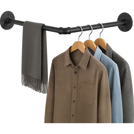 JF HOME BLISS Wall Mounted Clothes Rail Small Garment Bar Towel Holder Industrial Pipe Hanging Rack Vintage Retro Retail Detachable H Wardrobe Rail for Bedroom (Black 1pcs, V - 80cm) (1/5)