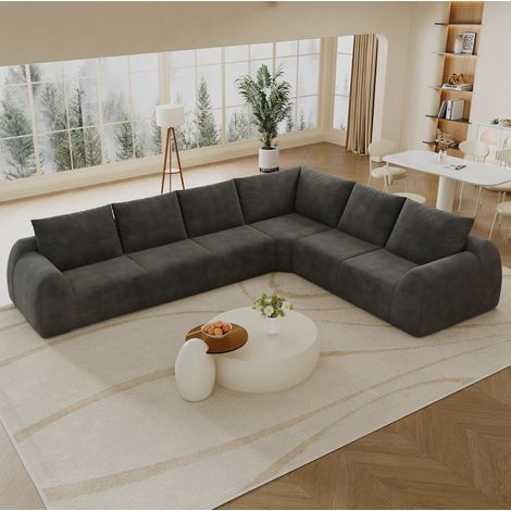 Canapé d’angle compressé L, 334 x 267 x 85 cm, tissu chenille, gris foncé, REDOM (1/5)