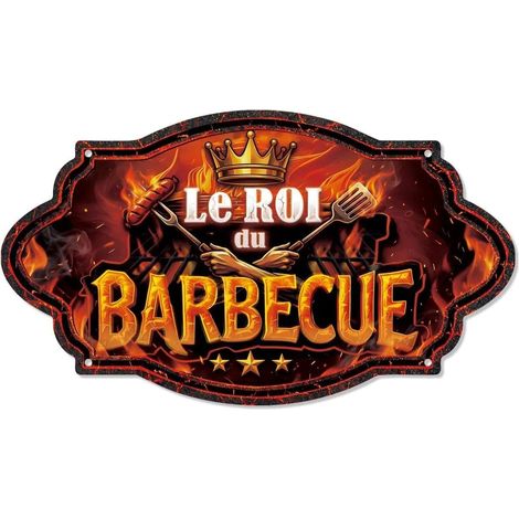 Putuo Decor BBQ Metal Sign "Le Roi du Barbecue", Vintage Flame Crown Wall Sign, Kitchen Terrace Garden Decoration, Cut Sheet Metal Sign for Corner Grill Plancha Smoker (1/5)