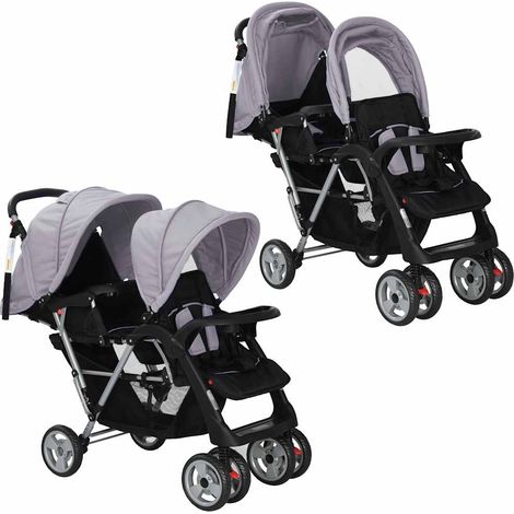 Carrito para 2 niños tandem de acero gris y negro vidaXL (1/5)