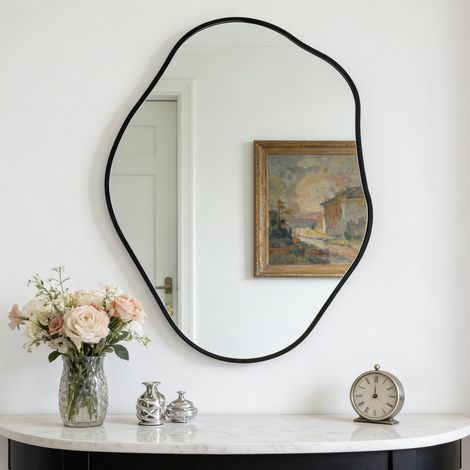 LUVODI - Miroir Organique Asymétrique 60x80cm - Cadre Aluminium Noir Anti-rouille - pour Salon Salle de Bain Chambre - Miroir Mural Irrégulier Design Moderne (1/5)