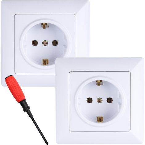 Lot de 2 Prise Electrique Murale 2P+T Encastrée Standard Prises, 16A 250V (1/5)