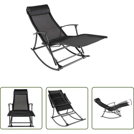 Chaise longue à bascule - Chaise à bascule de jardin Acier et textilène Noir (1/5)