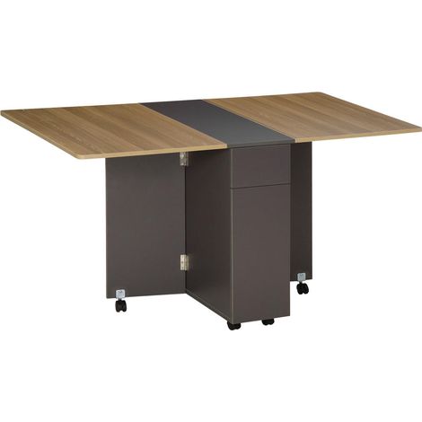 Pour cuisine et salon gain de place table pliable console sur roulettes avec 2 tiroirs et 1 placard 76x140x74cm (1/5)