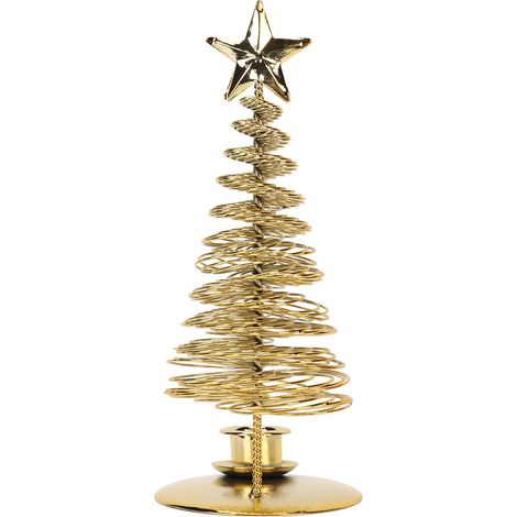 Support de bougies métallique doré en forme de sapin étoilé, décoration de Noël pour table de fête (1/5)