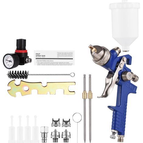 Pistolet à peinture HVLP – Pulvérisation gravité – 3 buses 1,4/1,7/2,0 mm – Pression 1,5 Bar – Volume 330 ml/min – Pour surfaces automobiles et meubles (1/5)