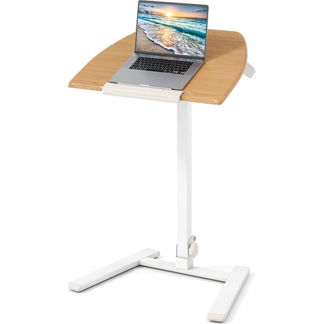 Bureau sur roulettes Pliable, Podium Debout Mobile avec Rebord, Plateau Inclinable à 90°, Pupitre 74-109 cm, sans Montage, Beige (1/5)