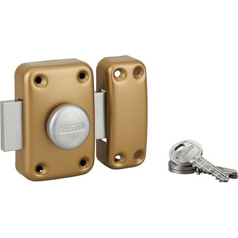 Thirard – Verrou à bouton 45mm époxy or – Cylindre laiton 5 goupilles – 3 clés en acier nickelé – Sécurité renforcée pour porte d'entrée