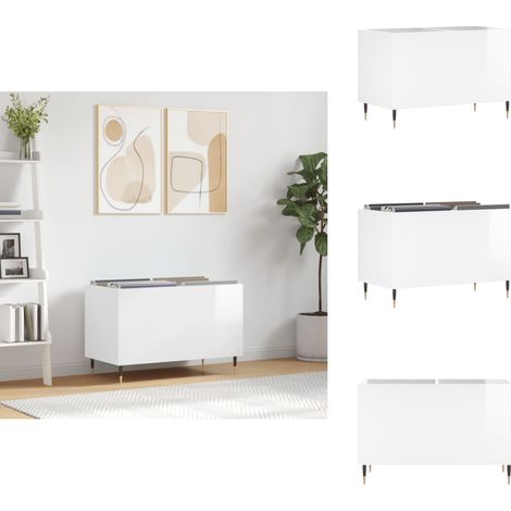 Armoire à disques blanc brillant 74,5x38x48cm bois d'ingénierie - Meuble À Disques - Armoire À Vinyle - Rangement Disque Vinyle - Étagère Musique - Support Vinyle (1/5)