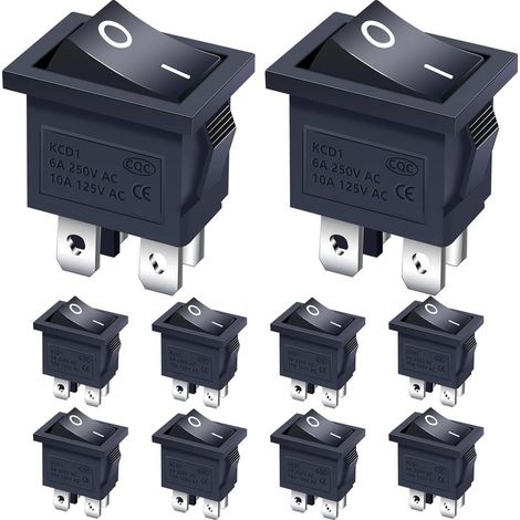 10 pièces Interrupteur à Bascule 2 positions ON/OFF DPST 4 broches Commutateur à bascule 6A 250VAC pour Voiture Camion Bateau électroménagers KCD1-4-201-BK (1/5)