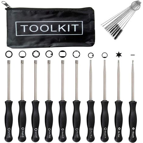 Kit di strumenti per la regolazione del carburatore, 10 cacciaviti per piccoli motori a due tempi, strumento di regolazione del decespugliatore, 10 cacciaviti + borsa con cerniera + spazzola (1/4)