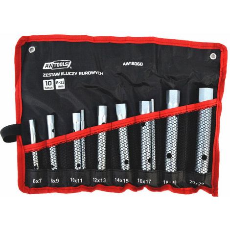 Juego de llaves de tubo Awtools, 10 piezas, tamaños 6mm-22mm, ideal para reparaciones mecánicas y mantenimiento, alta resistencia, durabilidad y diseño ergonómico