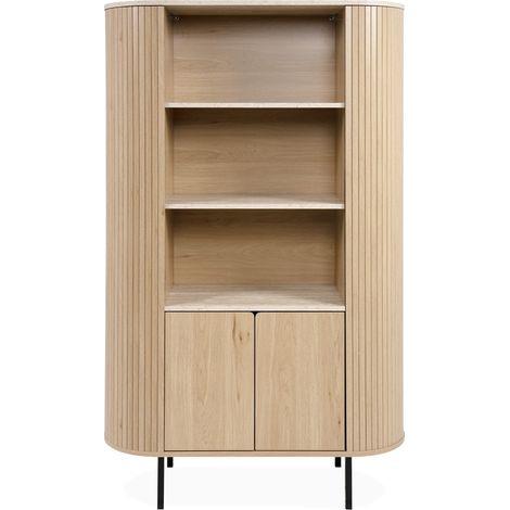 Buffet haut 2 portes 3 niches effet Chêne et Travertin 100 cm - Juna