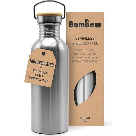 Bouteille d'eau en acier inoxydable à simple paroi (1 pièce)  500 ml  Non isotherme  Étanche  Métal (AAA) (1/5)