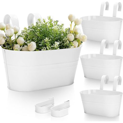 Pots de Fleurs en à Suspendre pour intérieur extérieur Balcon avec Crochet Amovibles 3 pièces 27 cm Métal Blanc (1/5)