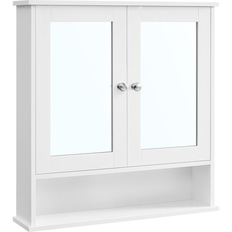 VASAGLE Armadio da Bagno, Specchiera, Mobile da Parete con 2 Ante a Specchio e Scomparto Aperto, Ripiano Regolabile, Montaggio a Parete, 15 x 65 x 75 cm, Bianco LHC012W01 (1/5)