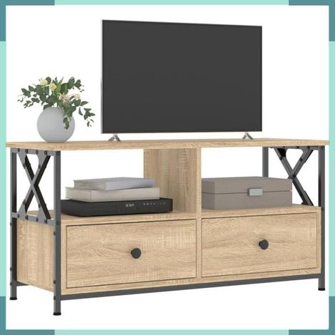831794 Meuble TV chêne sonoma 90x33x45 cm bois d'ingénierie et fer (1/5)