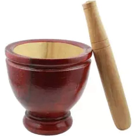 Mortier En Bois - Pilon En Bois - Pour Ail Herbes Papaye - Cuisine Thaïe - 1 Set (1/5)