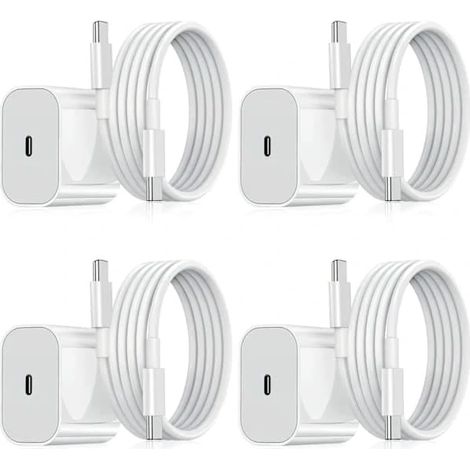 Chargeur rapide Samsung 20 W avec câble USB-C, lot de 4 chargeurs USB-C PD blancs Samsung (20 W Blanc) (1/5)