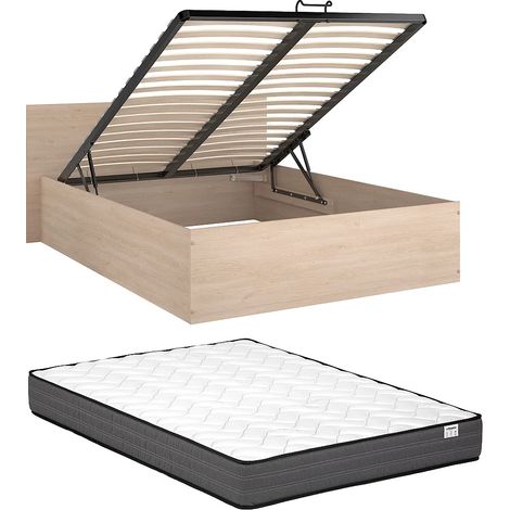 Lit coffre 140 x 190 cm - Coloris : Naturel + Matelas - VELONA (1/5)